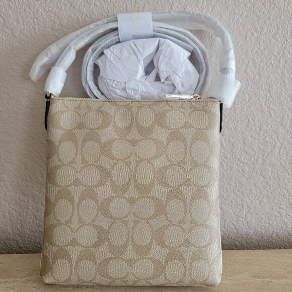 COACH Signature Mini Rowan Canvas Light Khaki and Chalk File Crossbody Bag, NWT - Picture 6 of 6